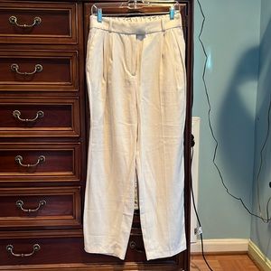 NWT H&M high rise pleated cream linen blend trouser sz 8